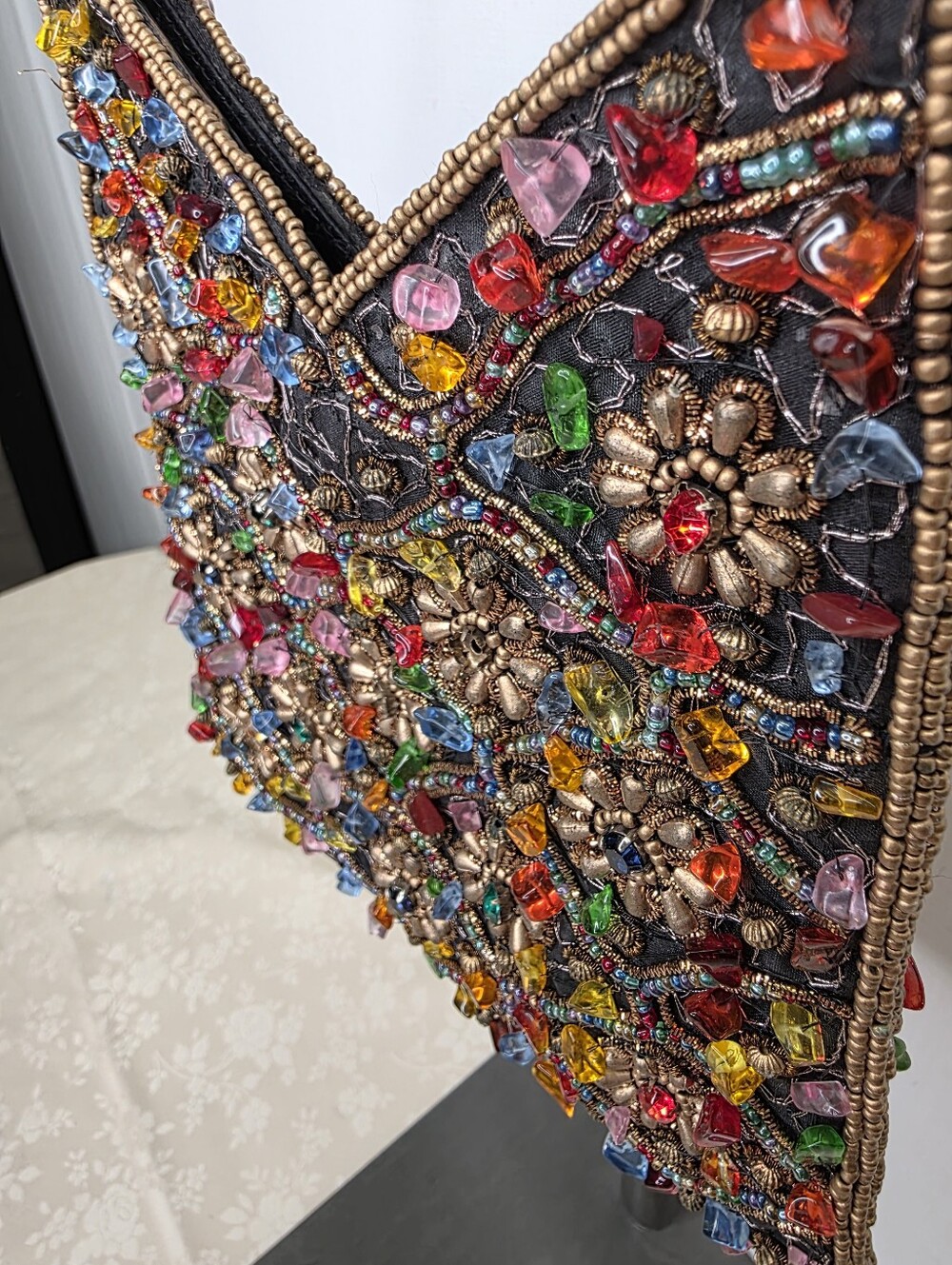 Bamboo Trading Co Vintage Beaded Evening Bag Colorful Gem Elements Bronze - Picture 4 of 11